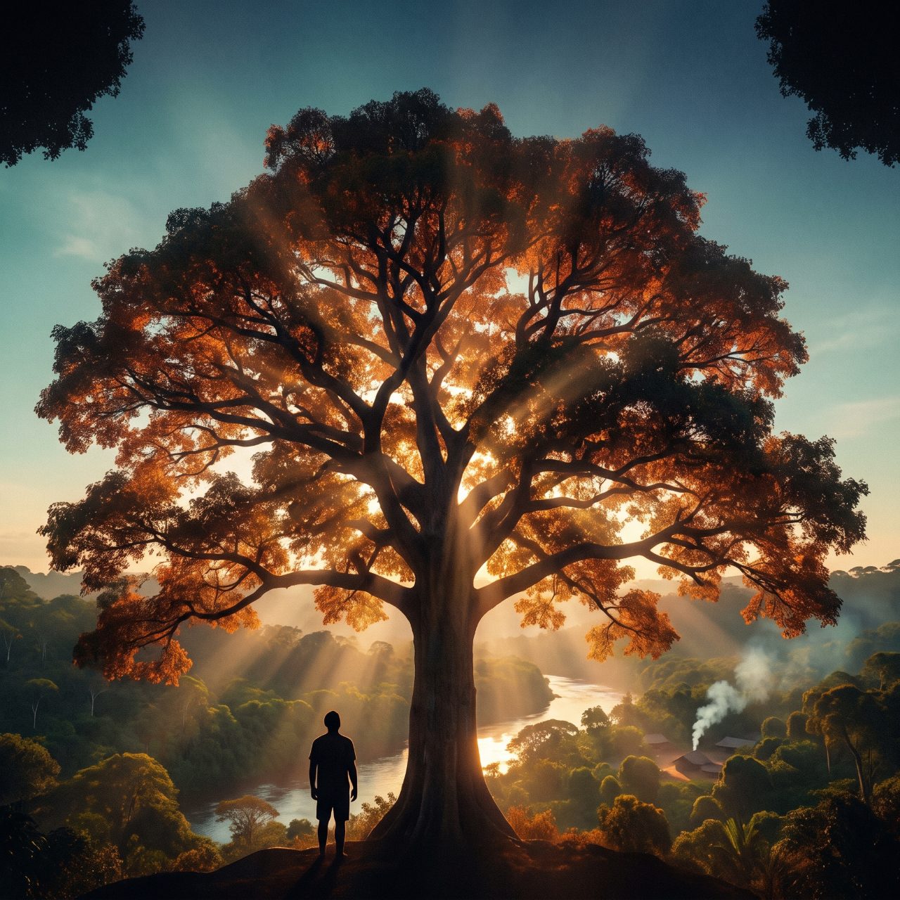Guardião — grande árvore protegendo o vale